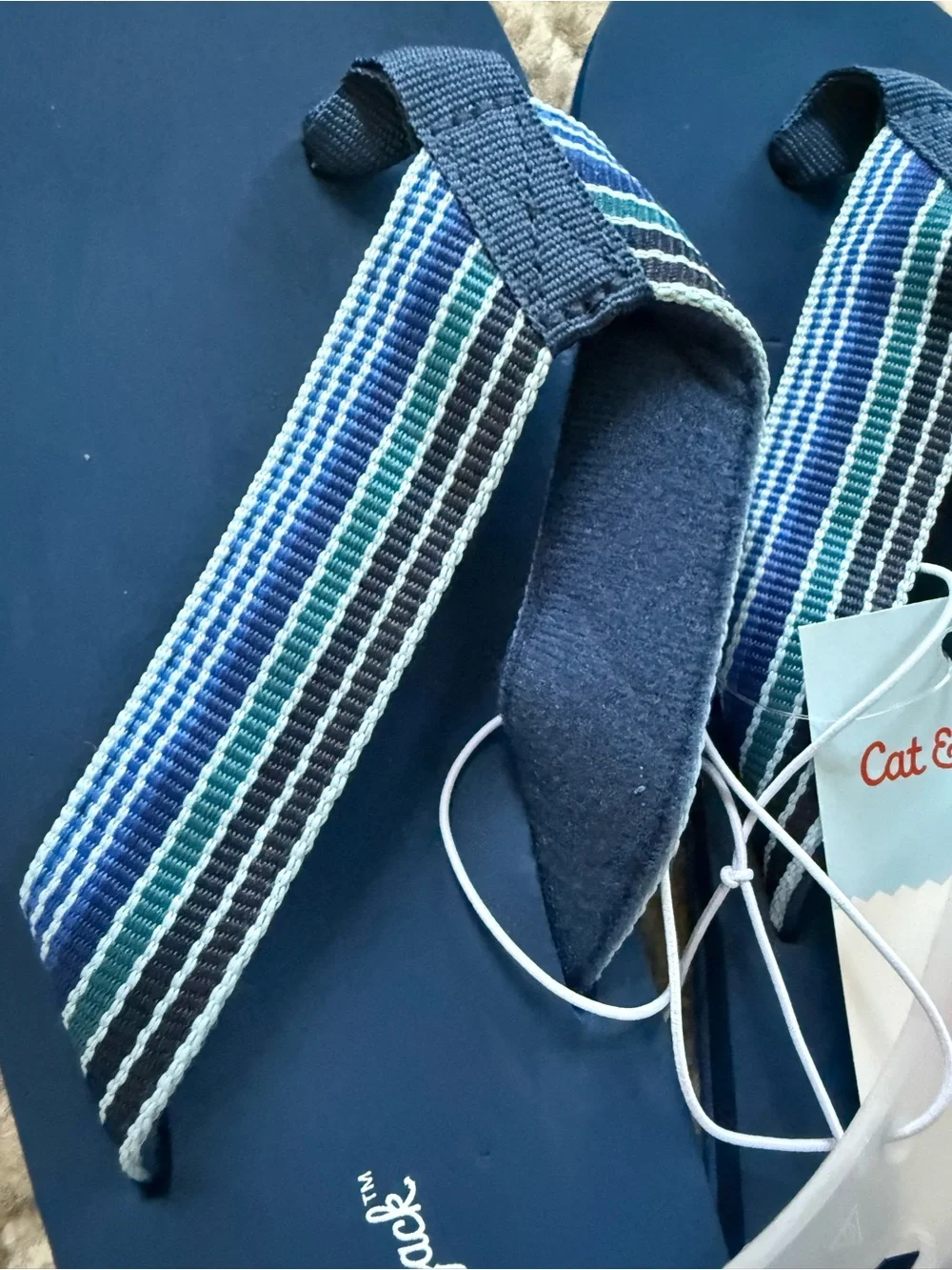 Cat & Jack Blue Striped Kids Flip Flops 2/3 medium gender neutral nwt